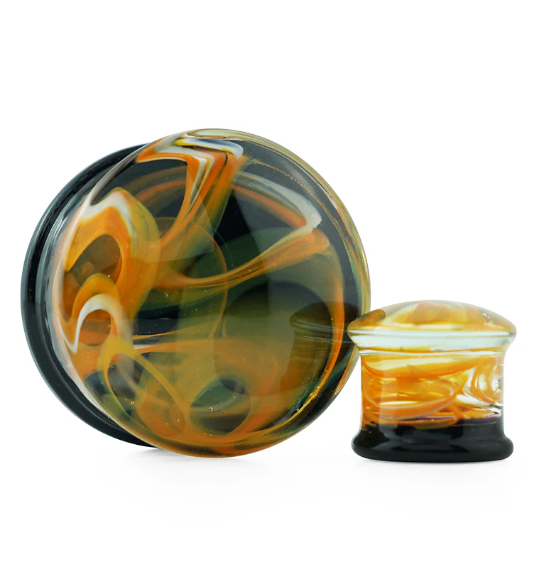 Orange Haze Swirl Glass Plugs - Mrs Treak
