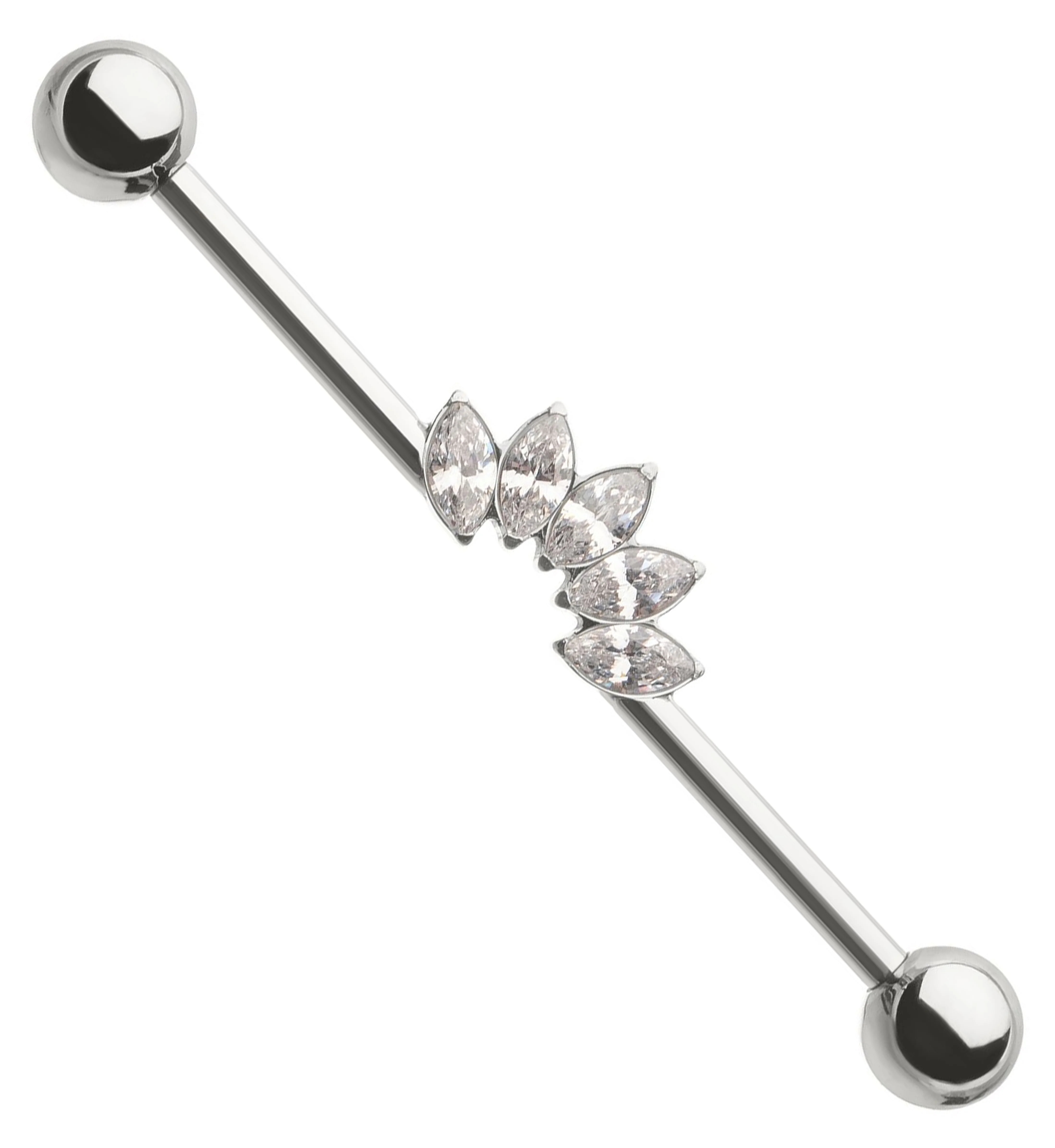 Half Crown Clear CZ Internally Threaded Titanium Industrial Barbell - Mrs Treak