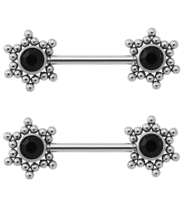 14G Black Hexad Threadless Nipple Ring Barbells - Mrs Treak