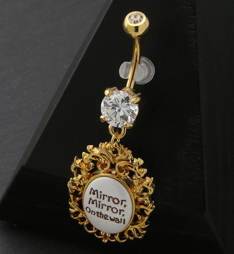Gold PVD Mirror Mirror Dangle Belly Button Ring - Mrs Treak