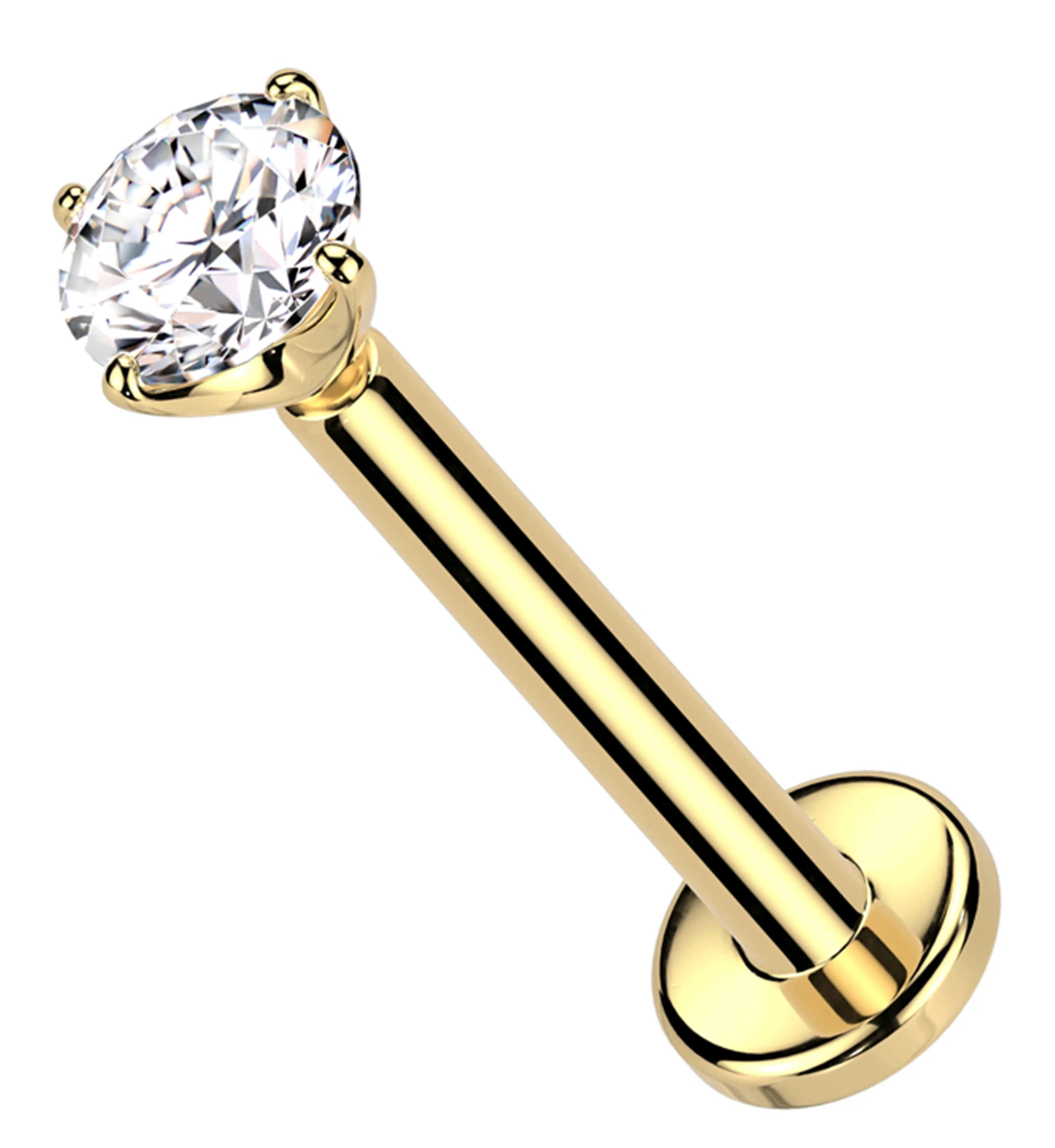 14kt Gold Prong Clear CZ Threadless Labret - Mrs Treak