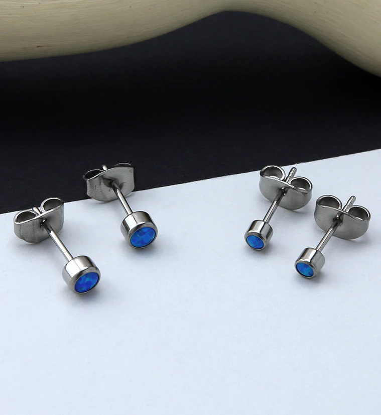 Blue Opal Titanium Bezel Earrings - Mrs Treak