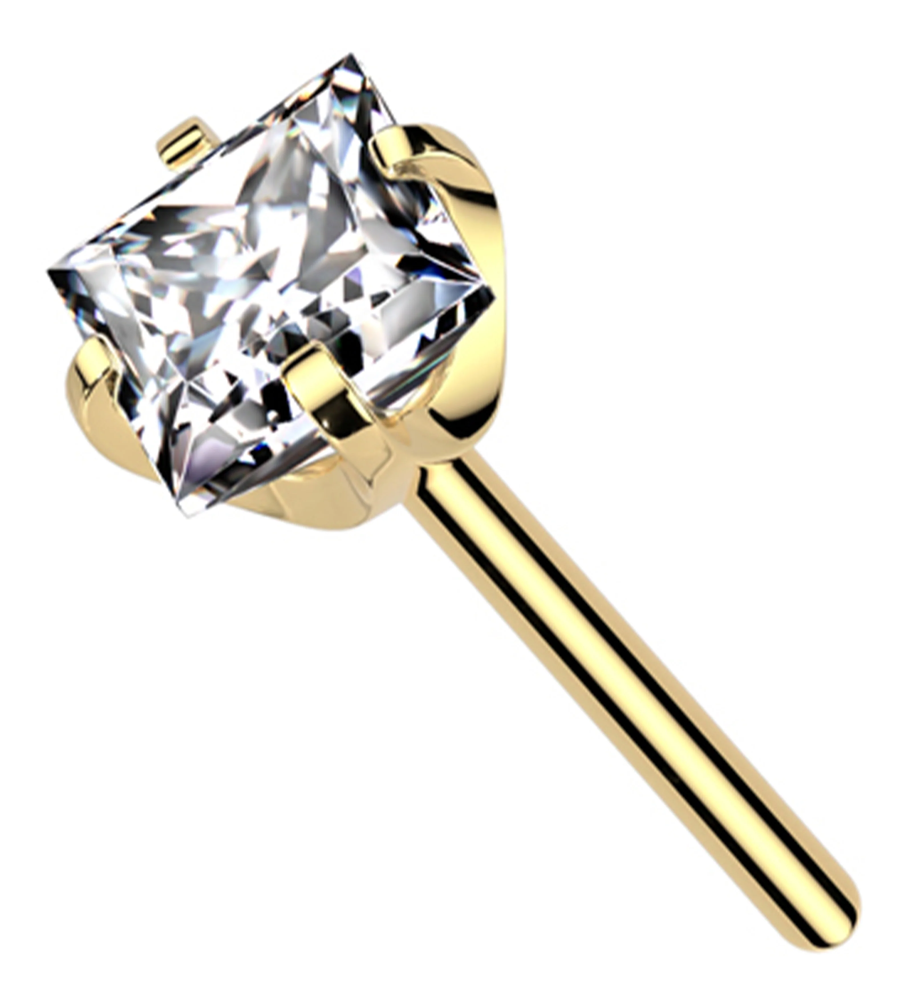 Gold PVD Square Clear CZ Titanium Threadless Top - Mrs Treak