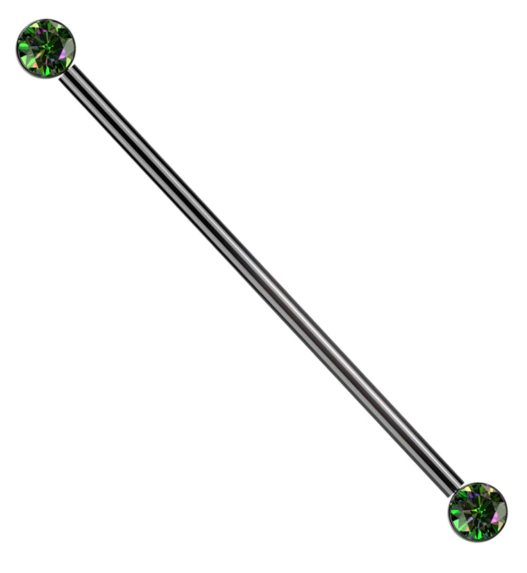 Black PVD Bezel Black Aurora CZ Threadless Titanium Industrial Barbell - Mrs Treak