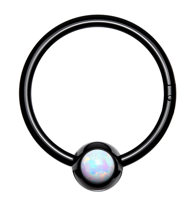 Black PVD Opalite Hinged Segment Hoop Ring - Mrs Treak