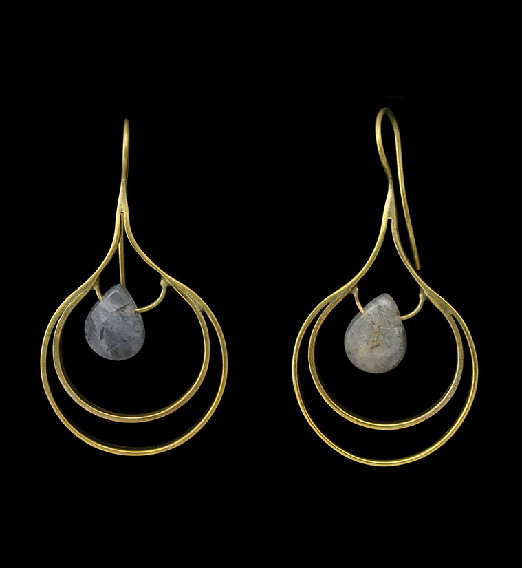 Teardrop Labradorite Brass Hangers / Earrings - Mrs Treak