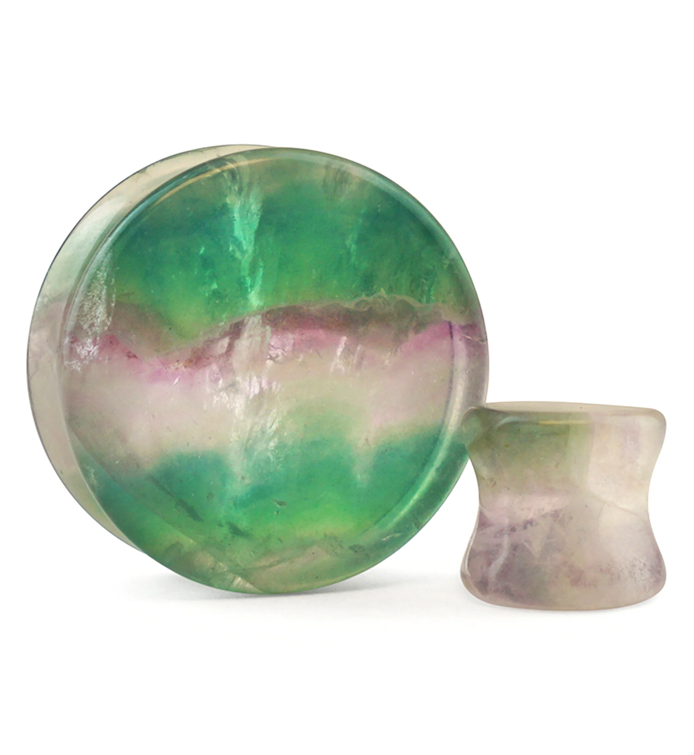 Grade A Rainbow Fluorite Stone Plugs - Mrs Treak