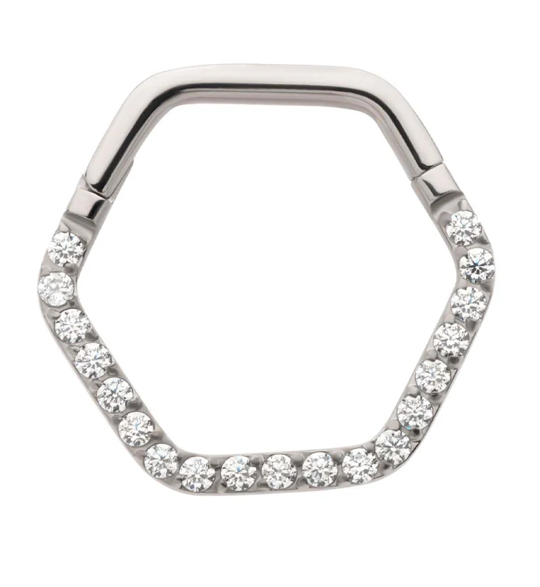 Hex Clear CZ Titanium Hinged Segment Ring - Mrs Treak