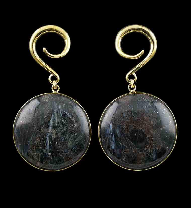 Arfvedsonite Stone Hanging Disk Ear Weights - Mrs Treak