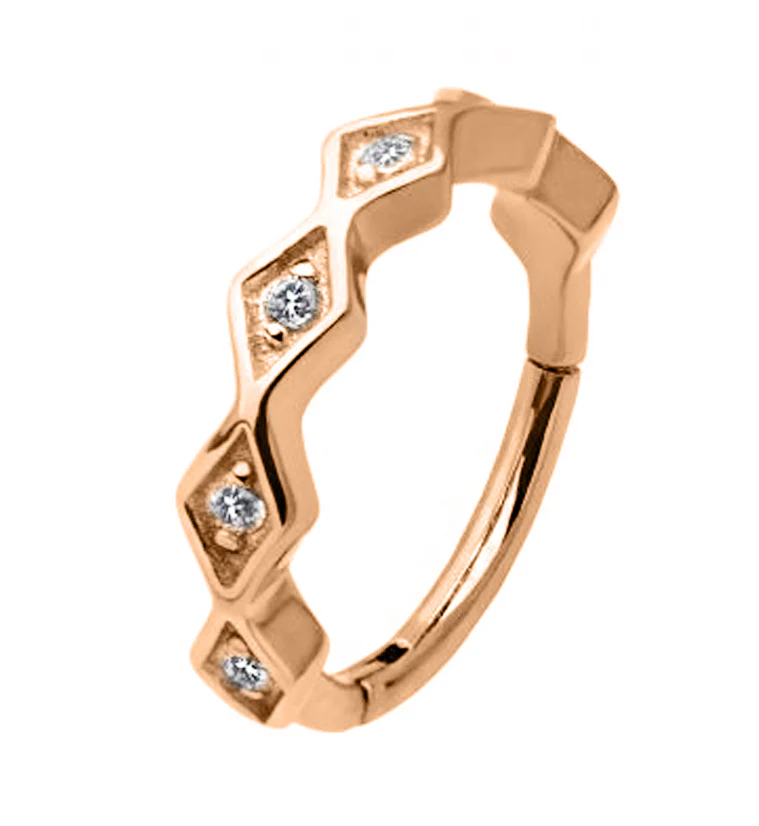 Rose Gold PVD Diamond Shaped Clear CZ Hinged Segment Ring - Mrs Treak