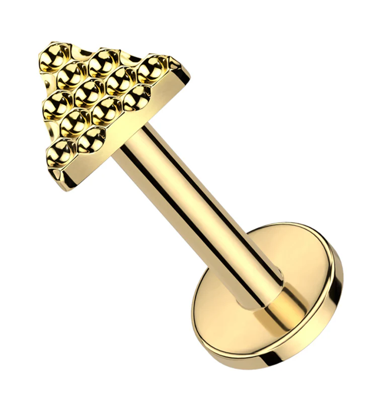 Gold PVD Beaded Triangle Internally Threaded Titanium Labret - Mrs Treak
