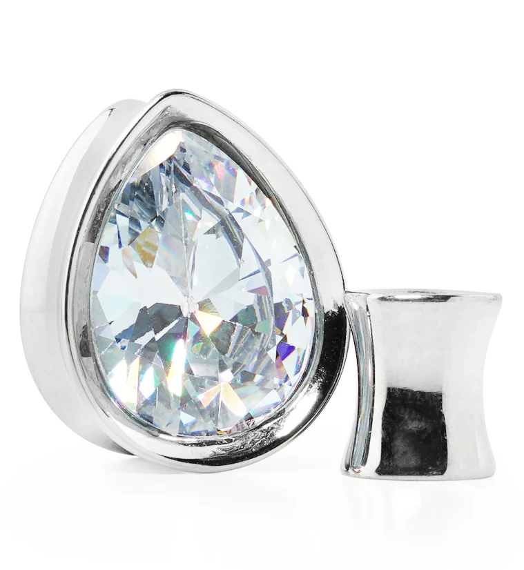 Teardrop Clear CZ Stainless Steel Tunnels - Mrs Treak