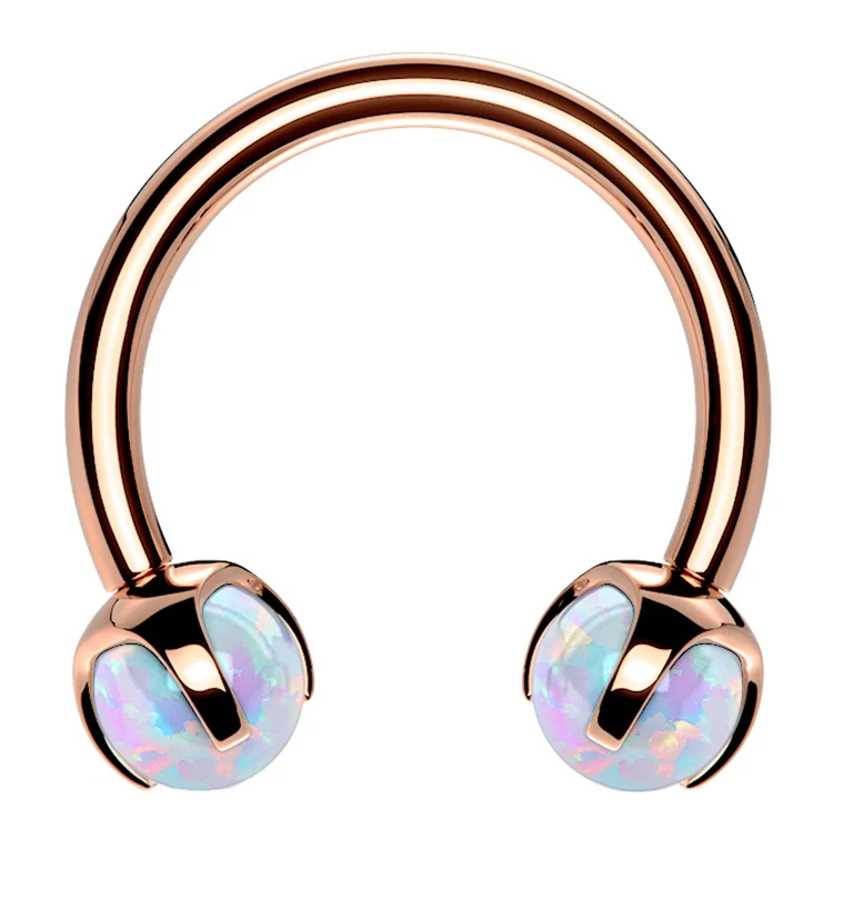 Rose Gold PVD Opalite Claw Stainless Steel Circular Barbell - Mrs Treak