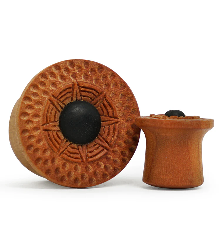 Black Sun Hammered Saba Wood Mayan Flare Plugs - Mrs Treak