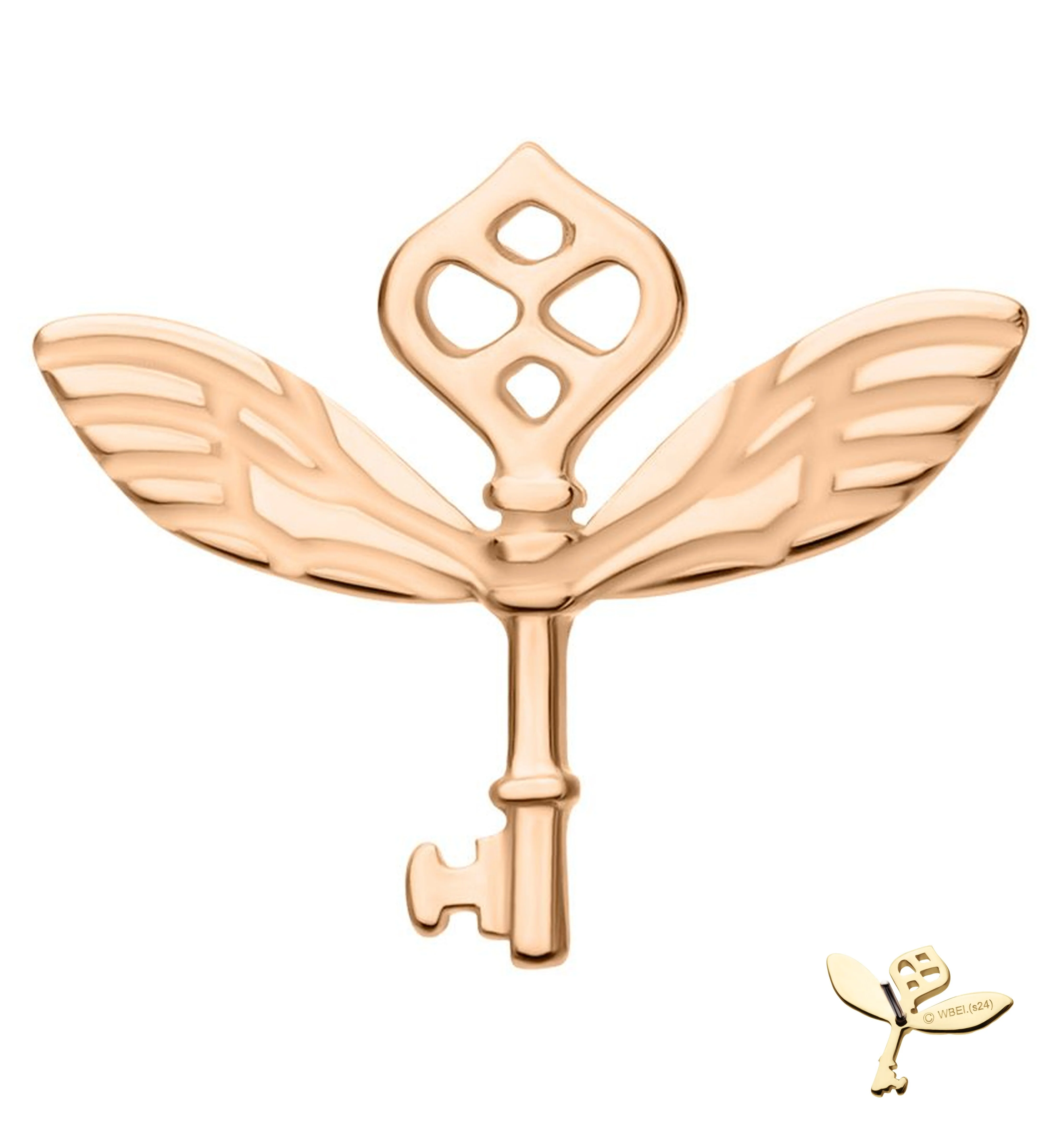 14kt Rose Gold Winged Key Threadless Top - Mrs Treak