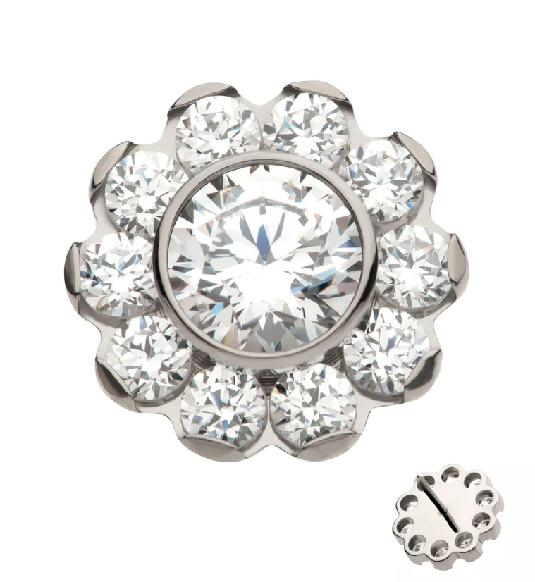Flower Circlet Clear CZ Threadless Titanium Top - Mrs Treak