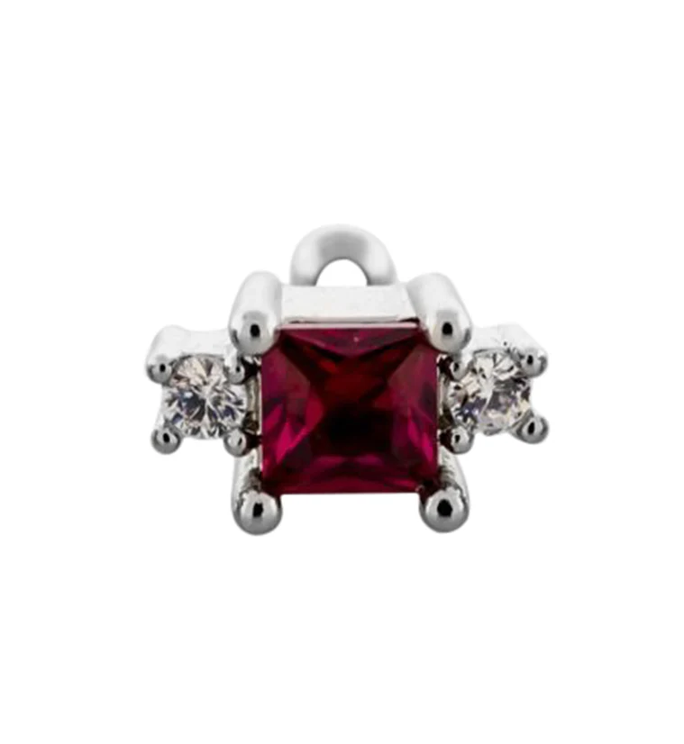 Square Dark Pink CZ Cartilage Barbell - Mrs Treak