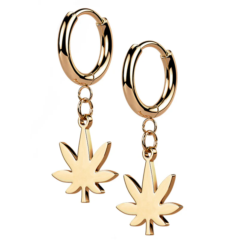 Rose Gold PVD Cannabis Stainless Steel Hinged Earrings - Mrs Treak