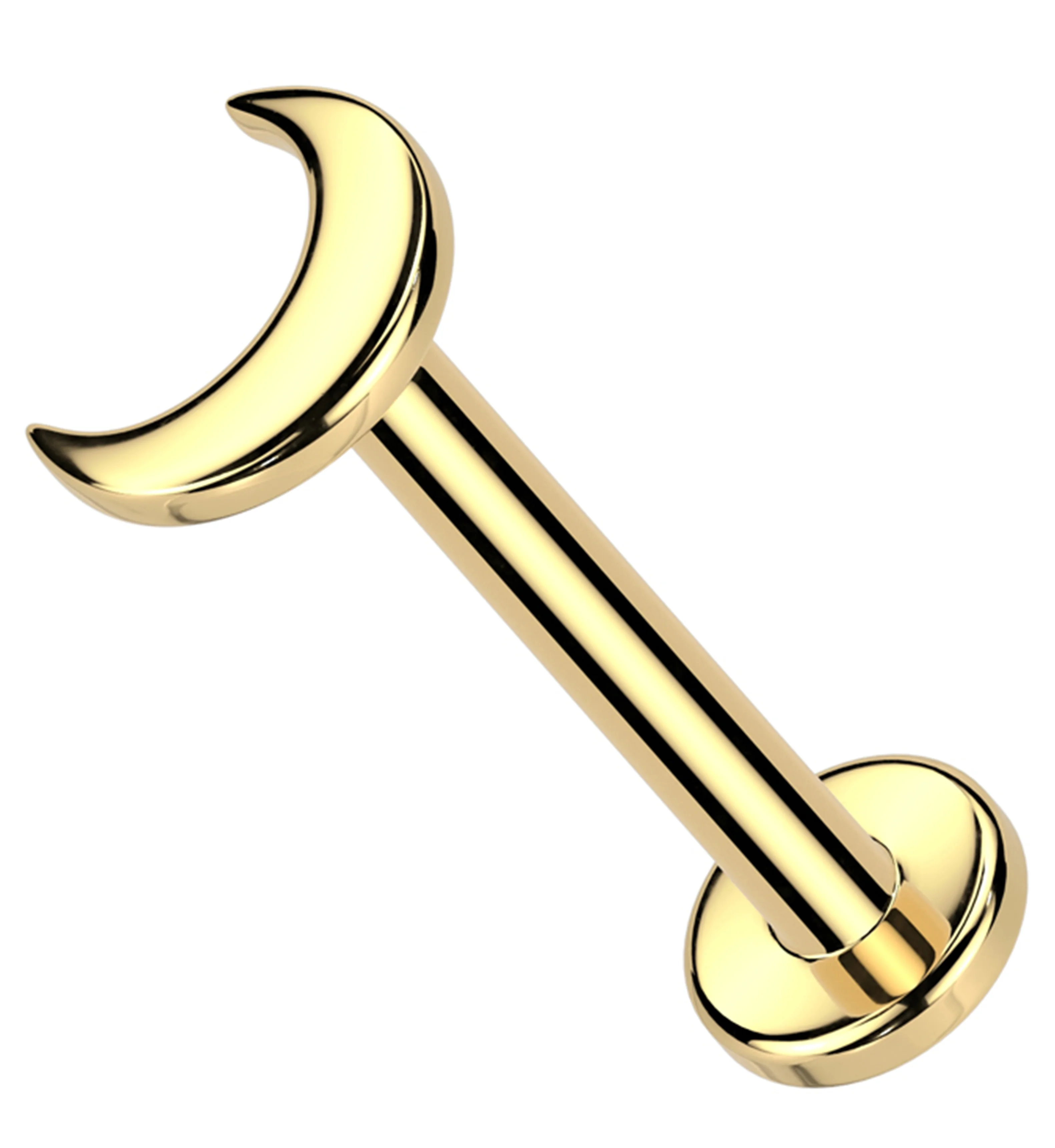 14kt Gold Flat Half Moon Threadless Labret - Mrs Treak