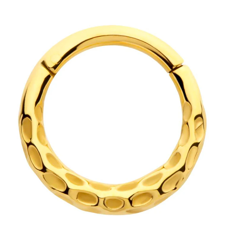 Gold PVD Hammered Rim Stainless Steel Hinged Segment Ring - Mrs Treak