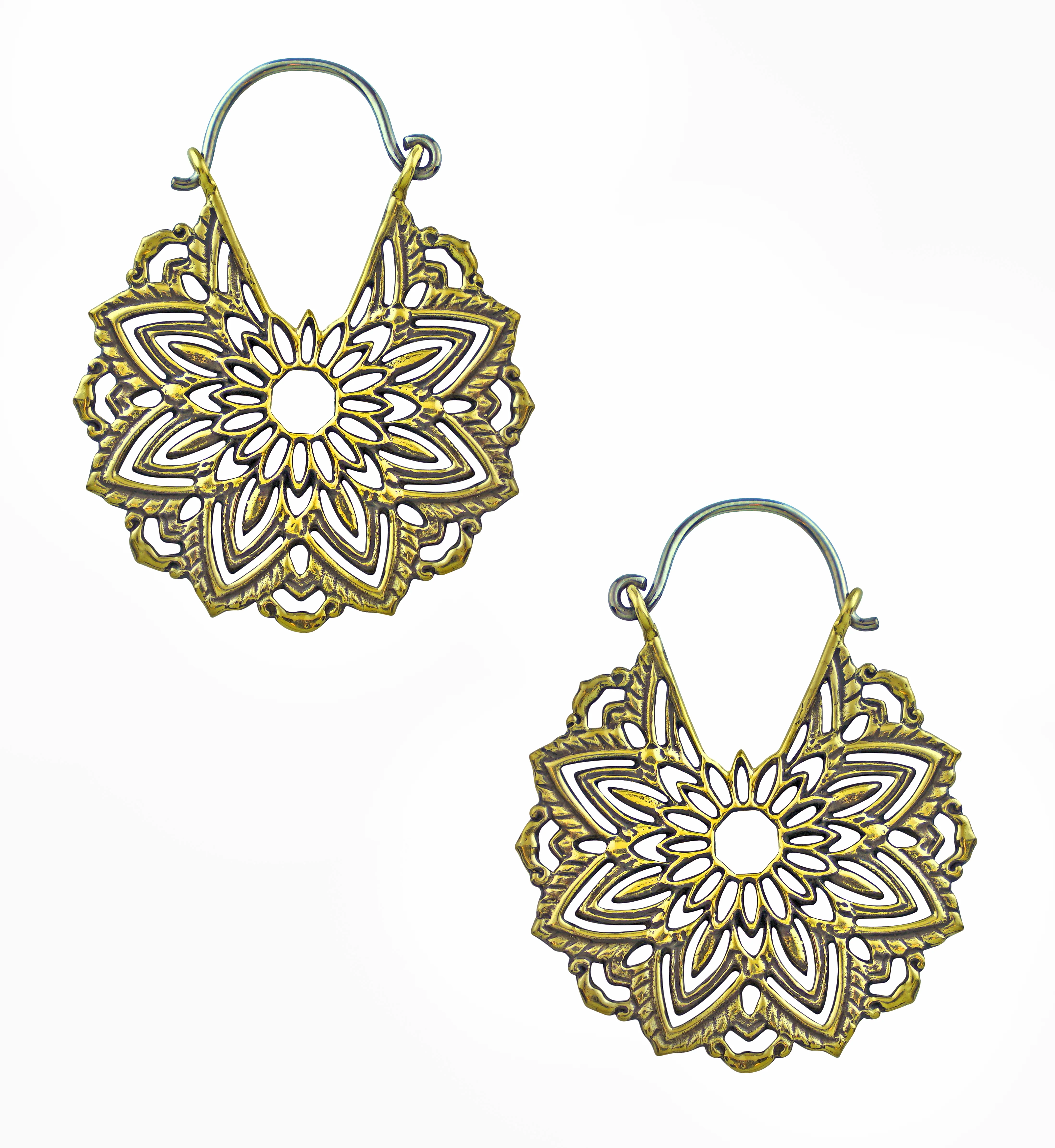 Mini Mandala Brass Plug Hoops / Earrings - Mrs Treak