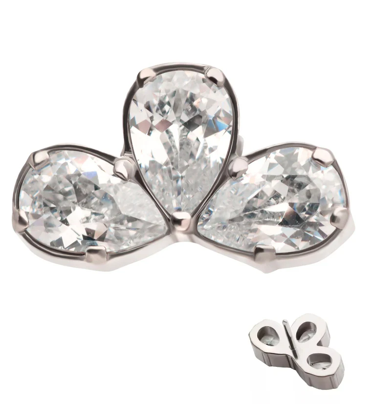 Triple Petal Clear CZ Threadless Titanium Top - Mrs Treak