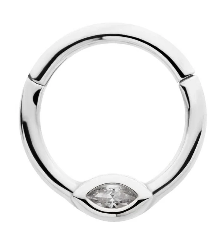 Oval Clear CZ Stainless Steel Hinged Segment Ring - Mrs Treak