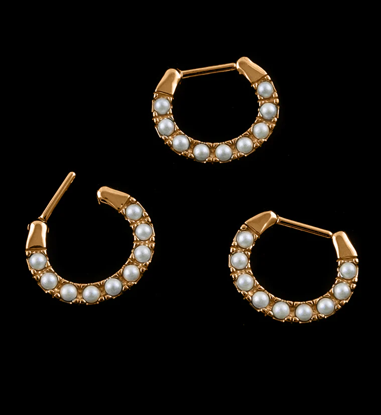 Rose Gold PVD Pearl Hinged Segment Hoop Ring - Mrs Treak