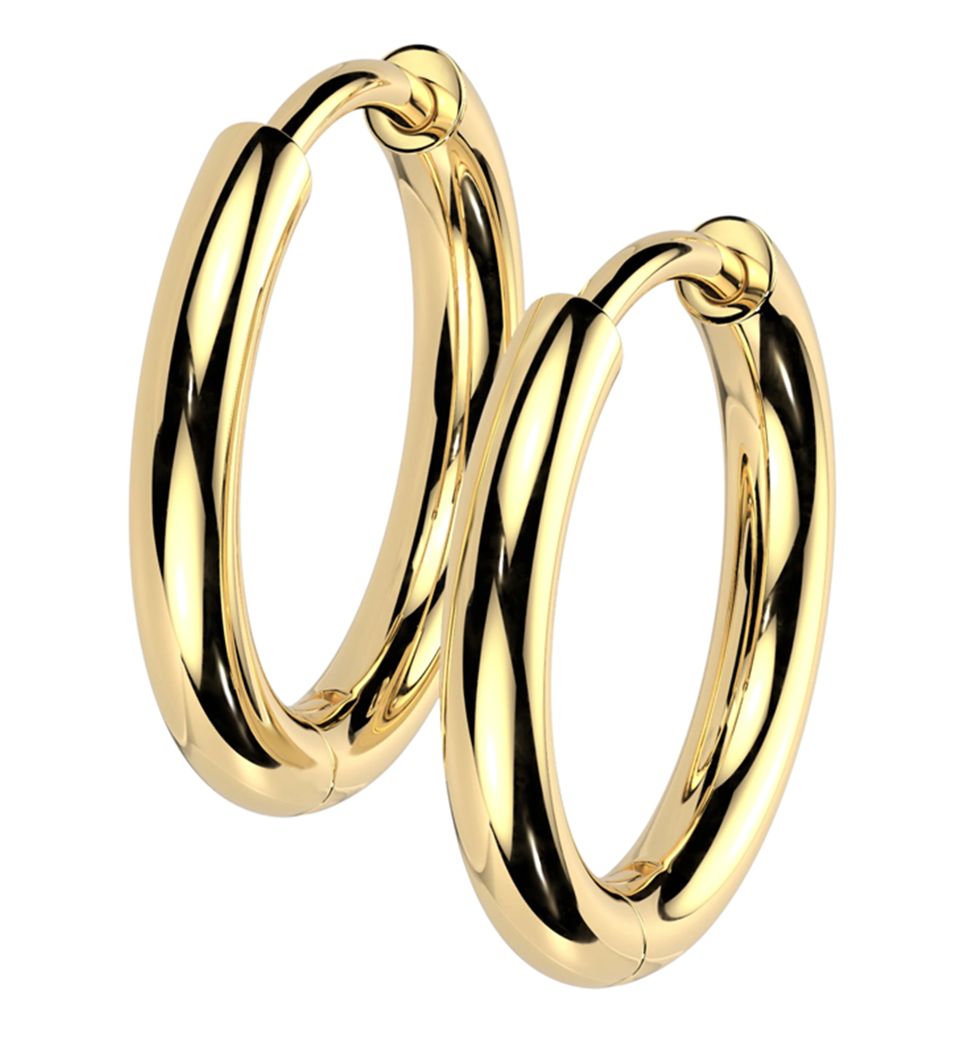 Gold PVD Titanium Hinged Hoop Huggie Earrings - Mrs Treak