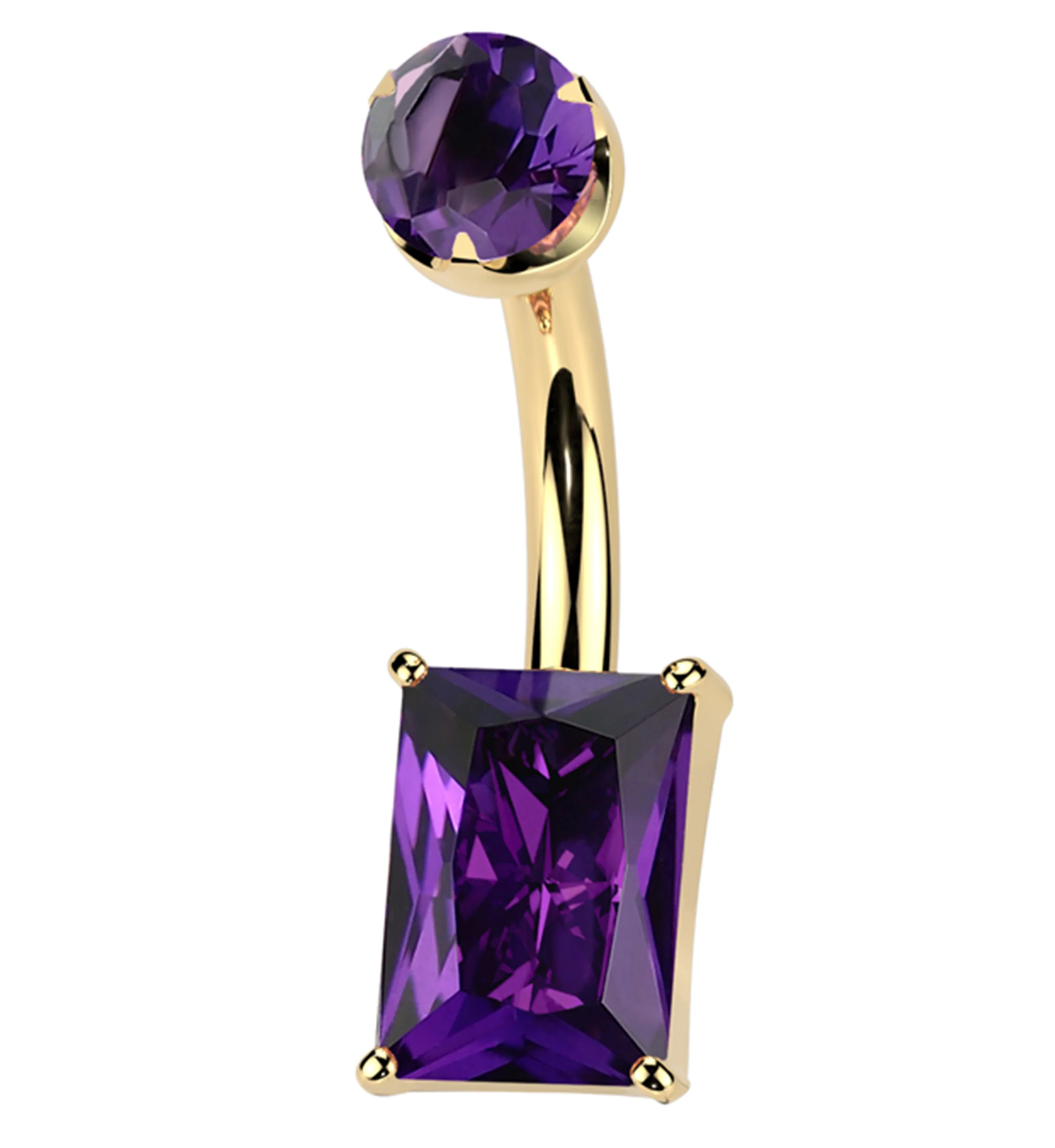 Gold PVD Rectangle Amethyst Stone Titanium Internally Threaded Belly Button Ring - Mrs Treak