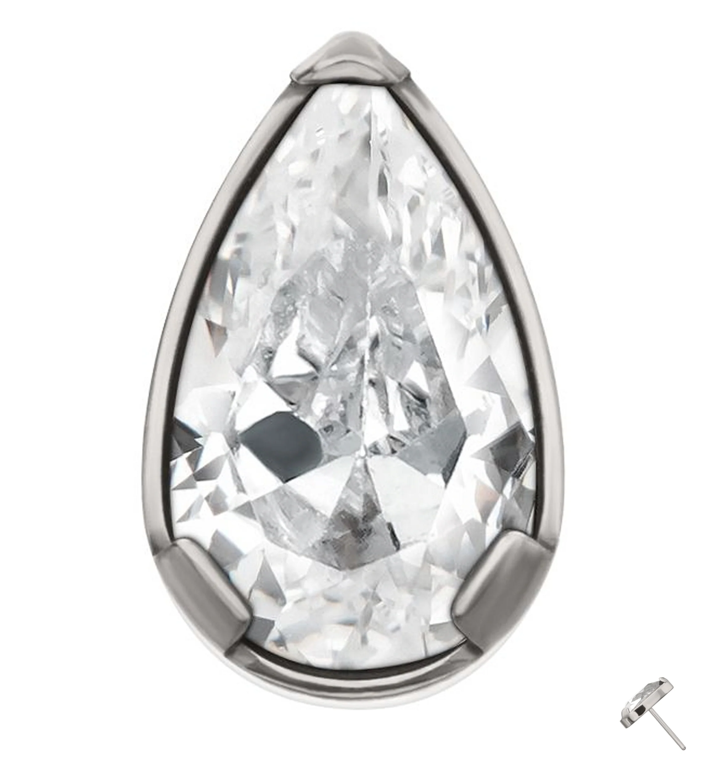 Prong Set Clear Teardrop CZ Titanium Threadless Top - Mrs Treak