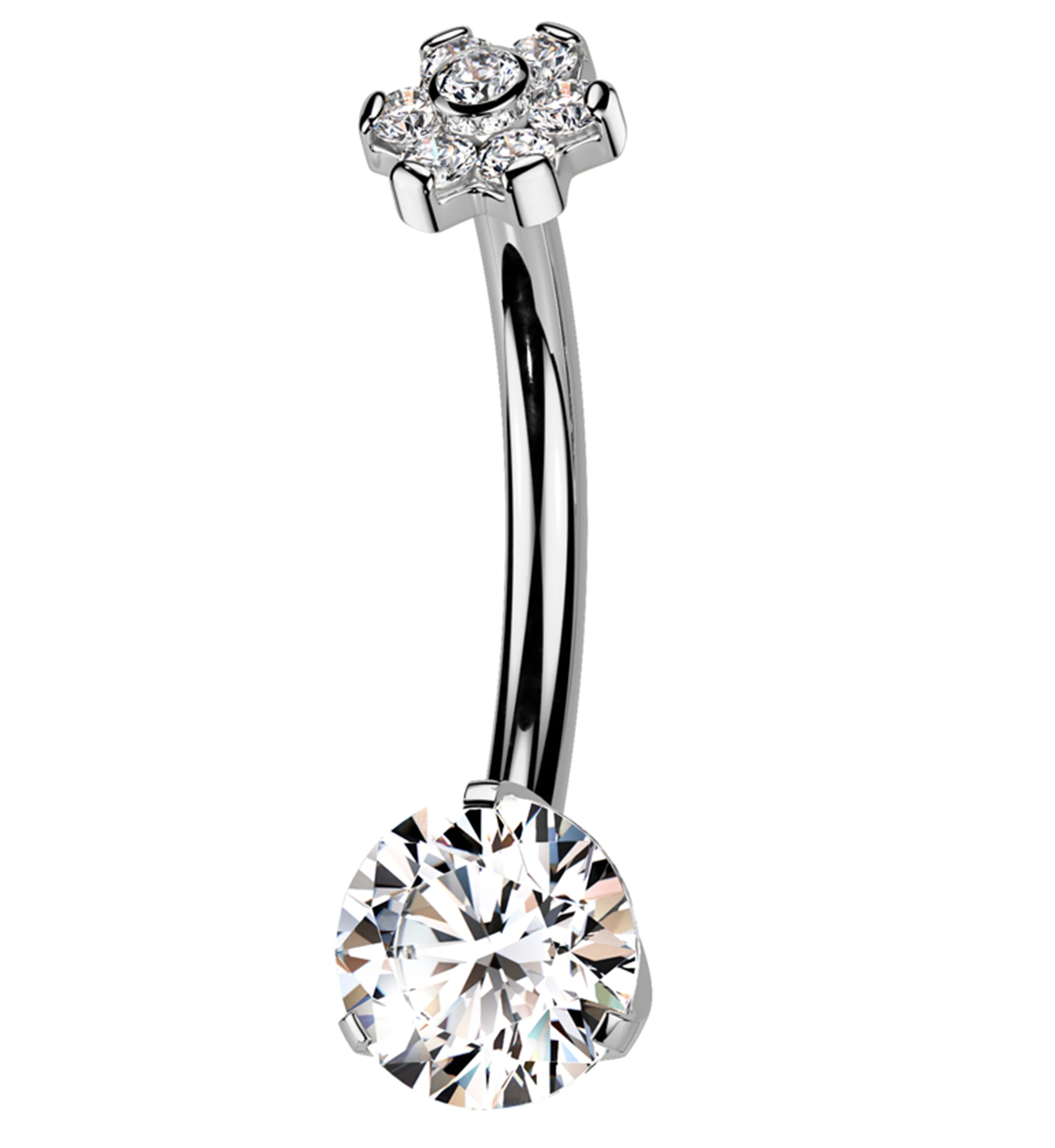 Flower Top Clear CZ Internally Threaded Titanium Belly Button Ring - Mrs Treak