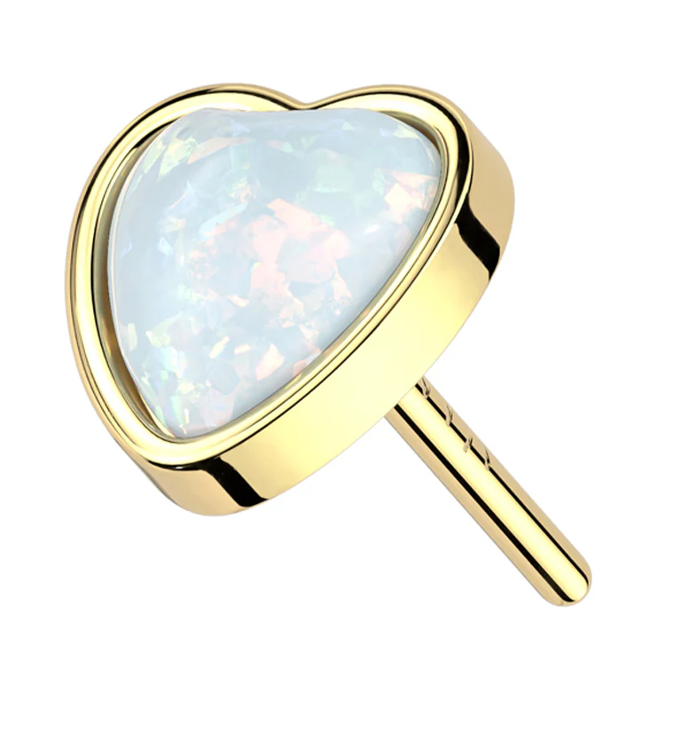 14kt Gold Heart White Opalite Threadless Top - Mrs Treak