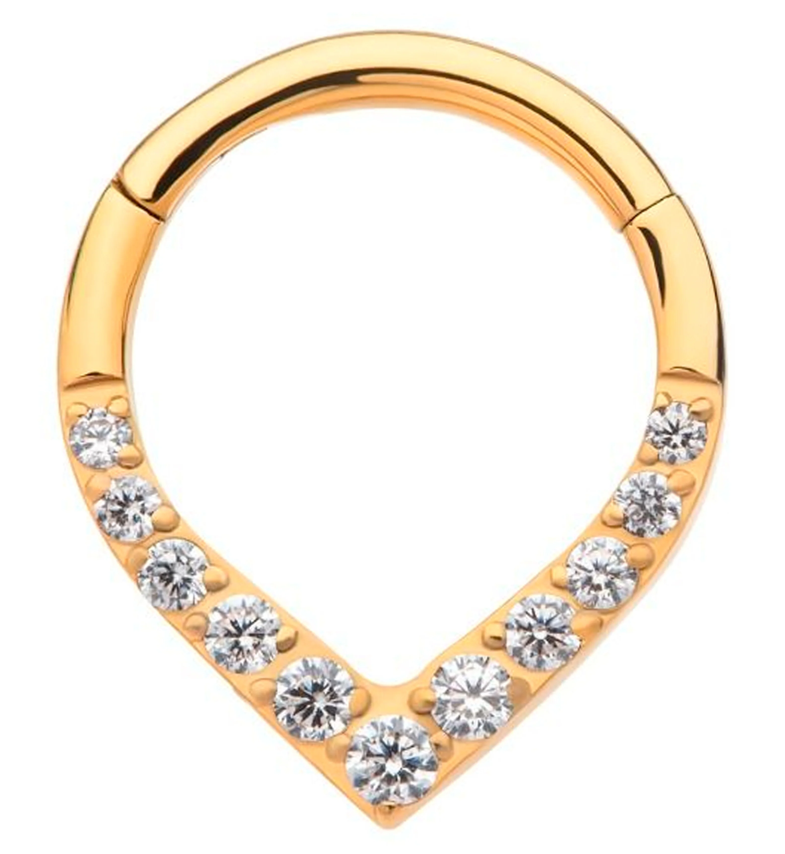 24kt Gold PVD Point Clear CZ Titanium Hinged Segment Ring - Mrs Treak