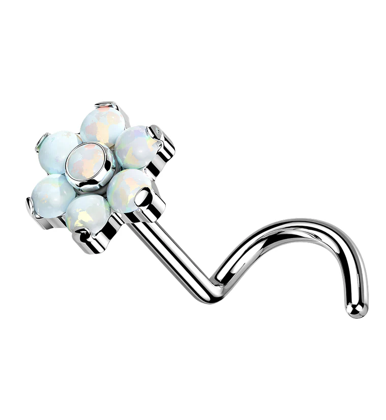 Flower White Opalite Titanium Threadless Nose Screw Ring - Mrs Treak