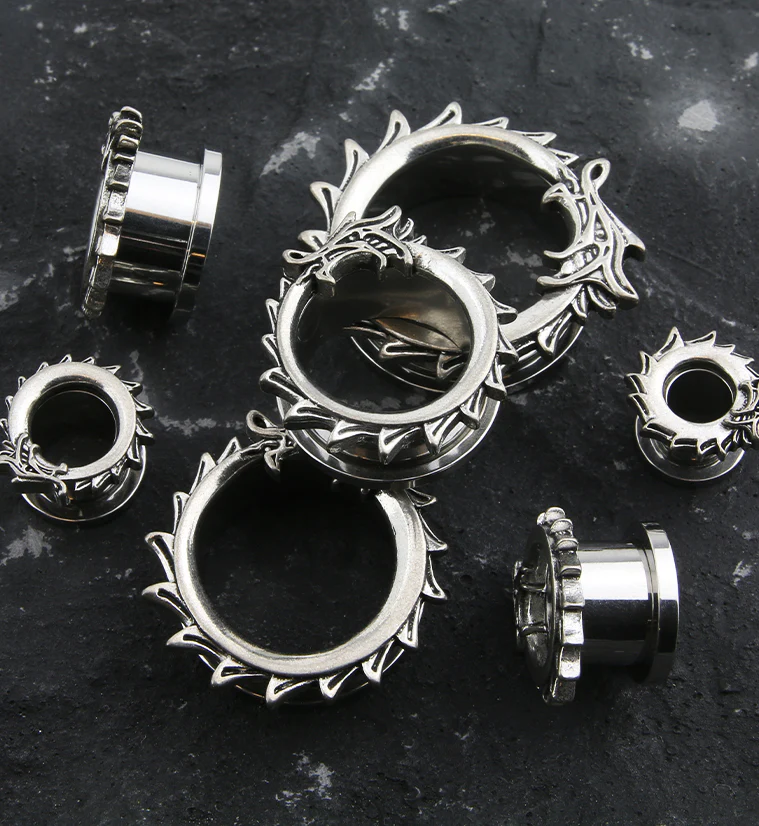 Dragon Wrap Stainless Steel Tunnel Plugs - Mrs Treak