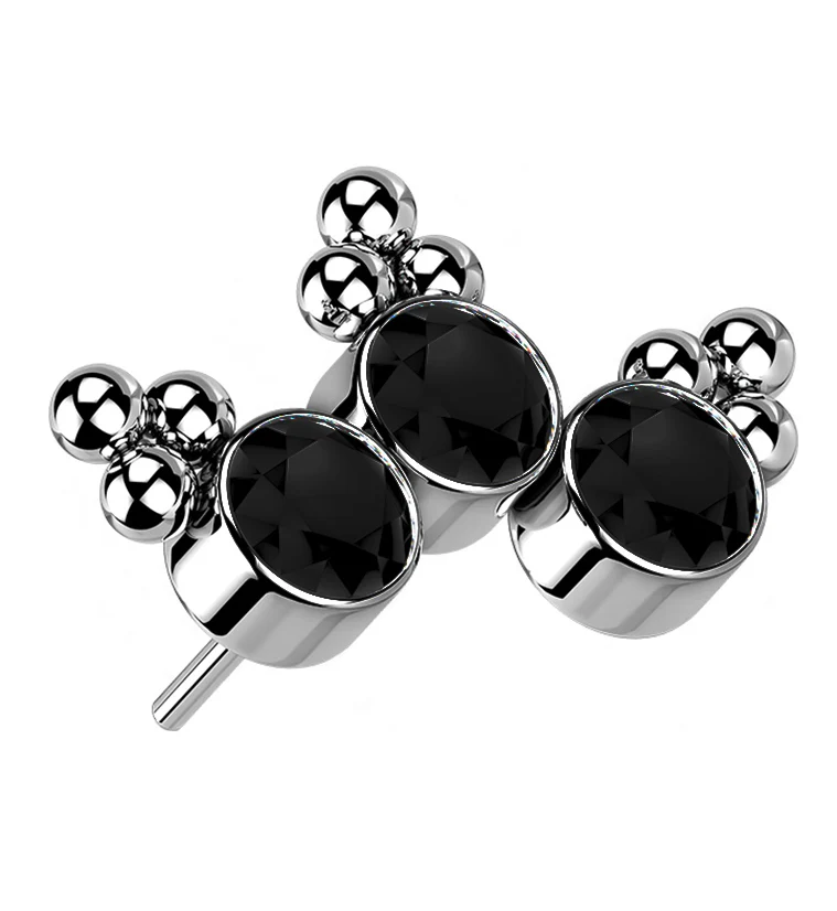 Triple Beaded Black CZ Curve Titanium Threadless Top - Mrs Treak