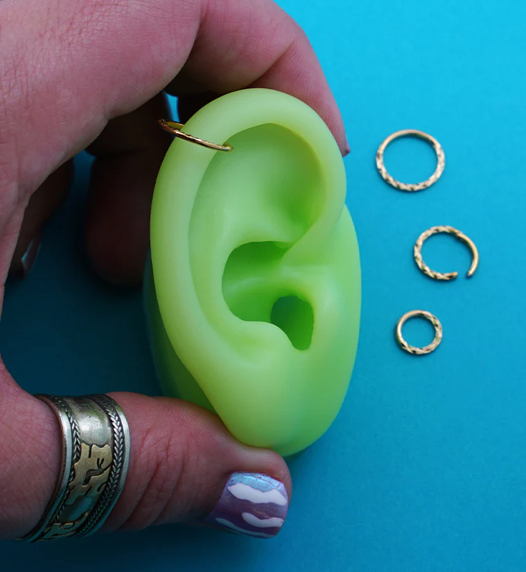 Gold PVD Faceted Front Stainless Steel Hinged Segment Ring - Mrs Treak