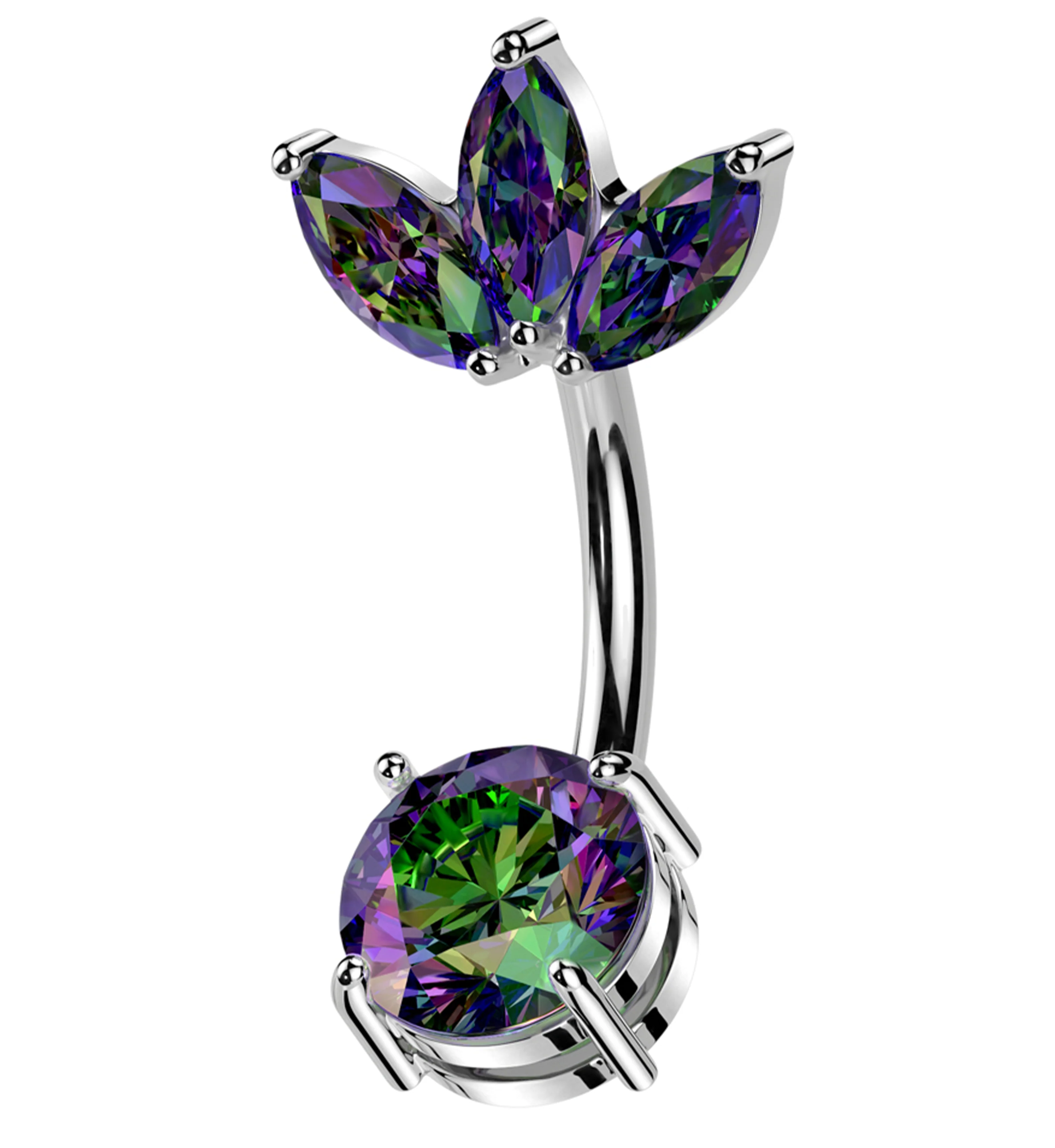 Empress Top Black Aurora CZ Stainless Steel Belly Button Ring - Mrs Treak