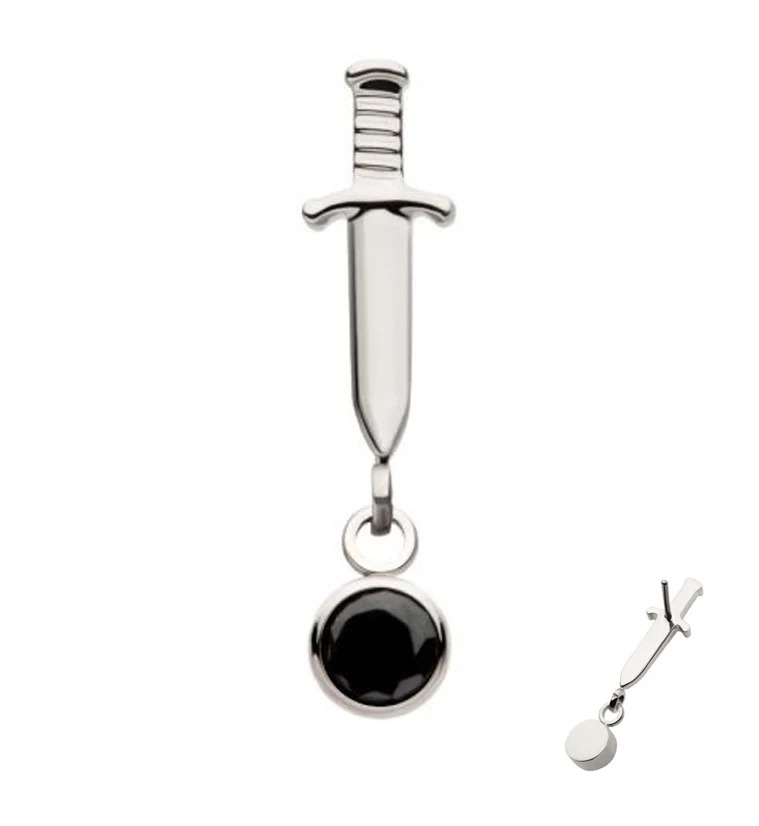 Dagger Dangle Black CZ Threadless Top - Mrs Treak