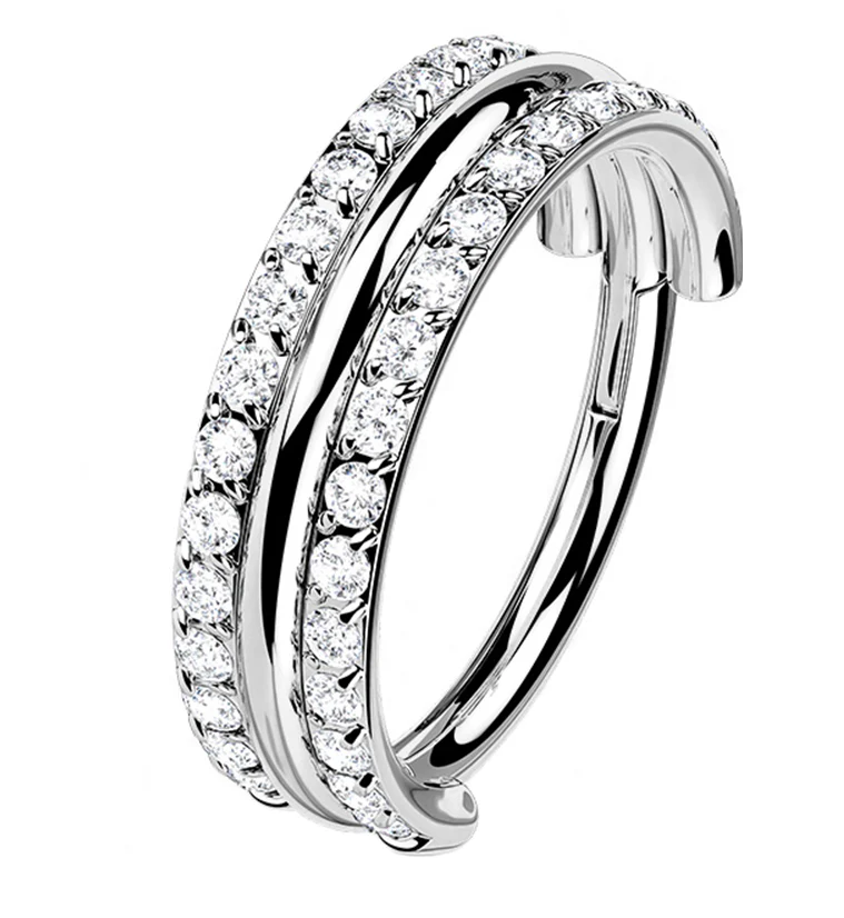 Stacked Double Core CZ Titanium Hinged Segment Ring - Mrs Treak