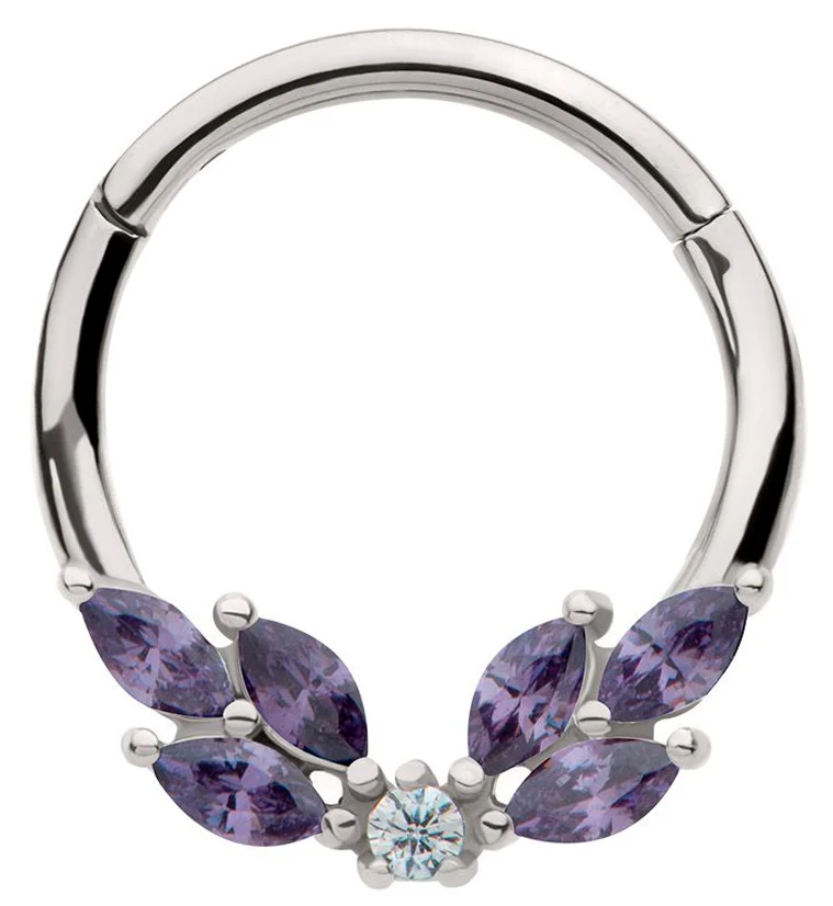 Wreath Amethyst CZ Stainless Steel Hinged Segment Ring - Mrs Treak