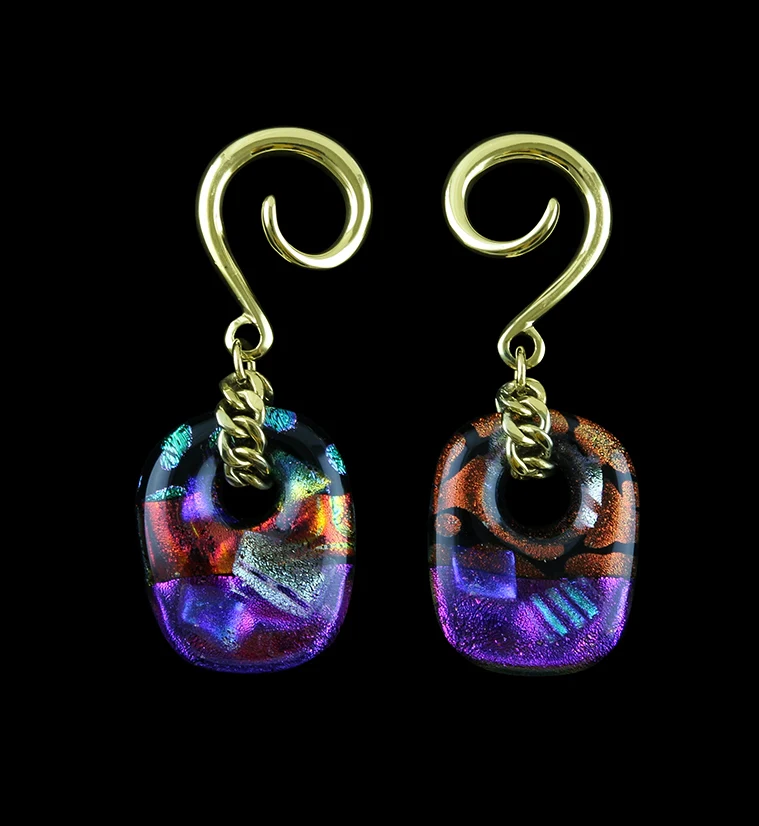 Dichroic Jibe Glass Brass Ear Weights V2 - Mrs Treak