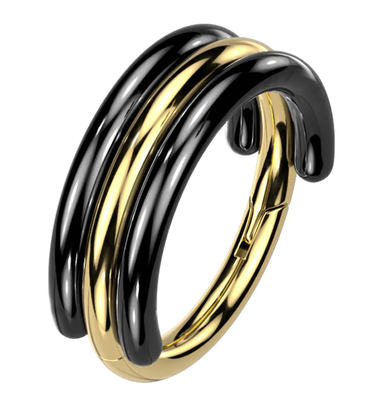 Stacked Black And Yellow Titanium Hinged Segment Ring - Mrs Treak