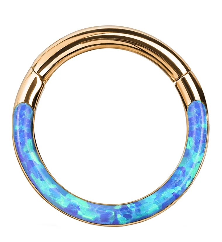 Rose Gold PVD Blue Opalite Frontal Hinged Segment Ring - Mrs Treak