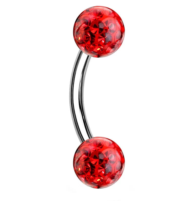Red Double Glitterball Stainless Steel Curved Barbell - Mrs Treak