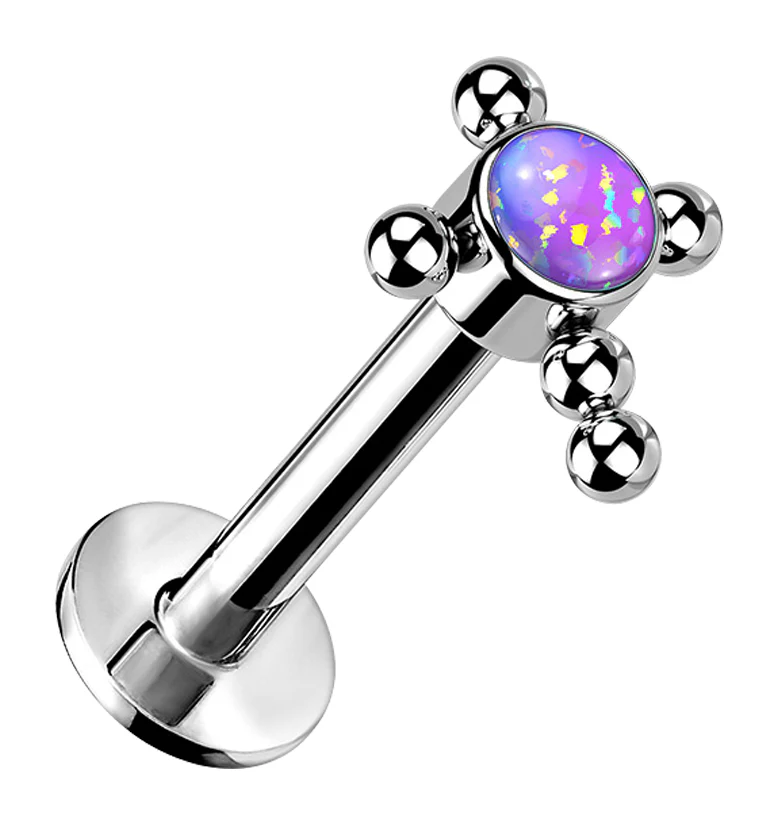 Beaded Cross Purple Opalite Titanium Threadless Labret - Mrs Treak