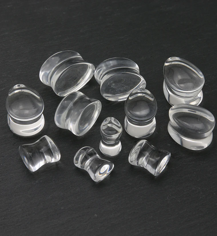 Clear Glass Teardrop Plugs - Mrs Treak