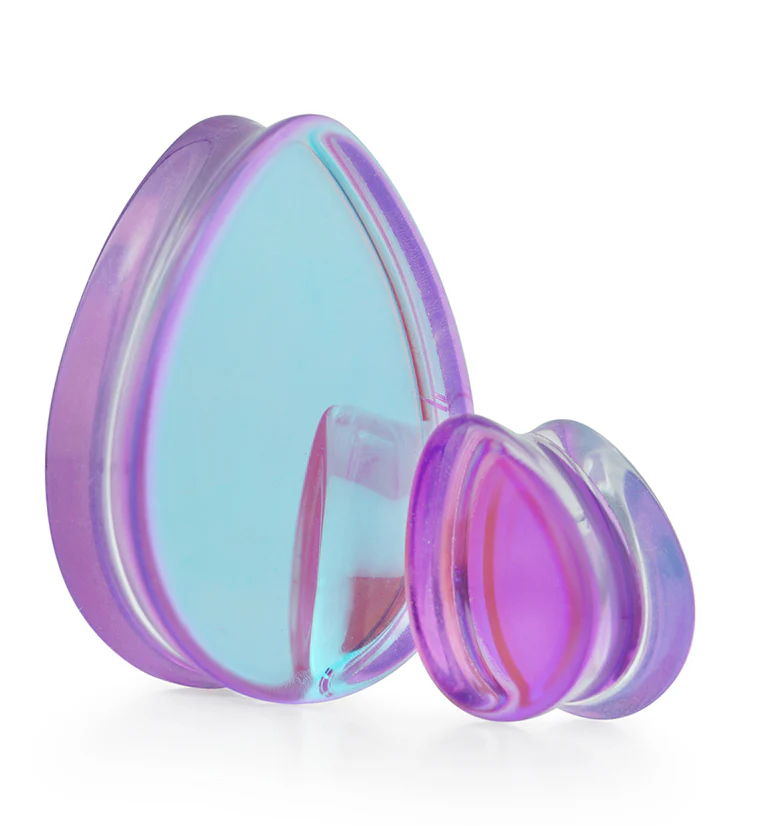 Purple Iridescent Glass Teardrop Plugs - Mrs Treak