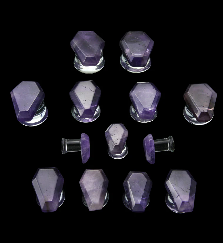 Amethyst Stone Coffin Double Flare Glass Plugs - Mrs Treak